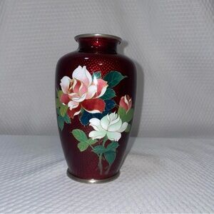 Vintage Japanese Floral  Vase in pigeon blood red.  5” tall.